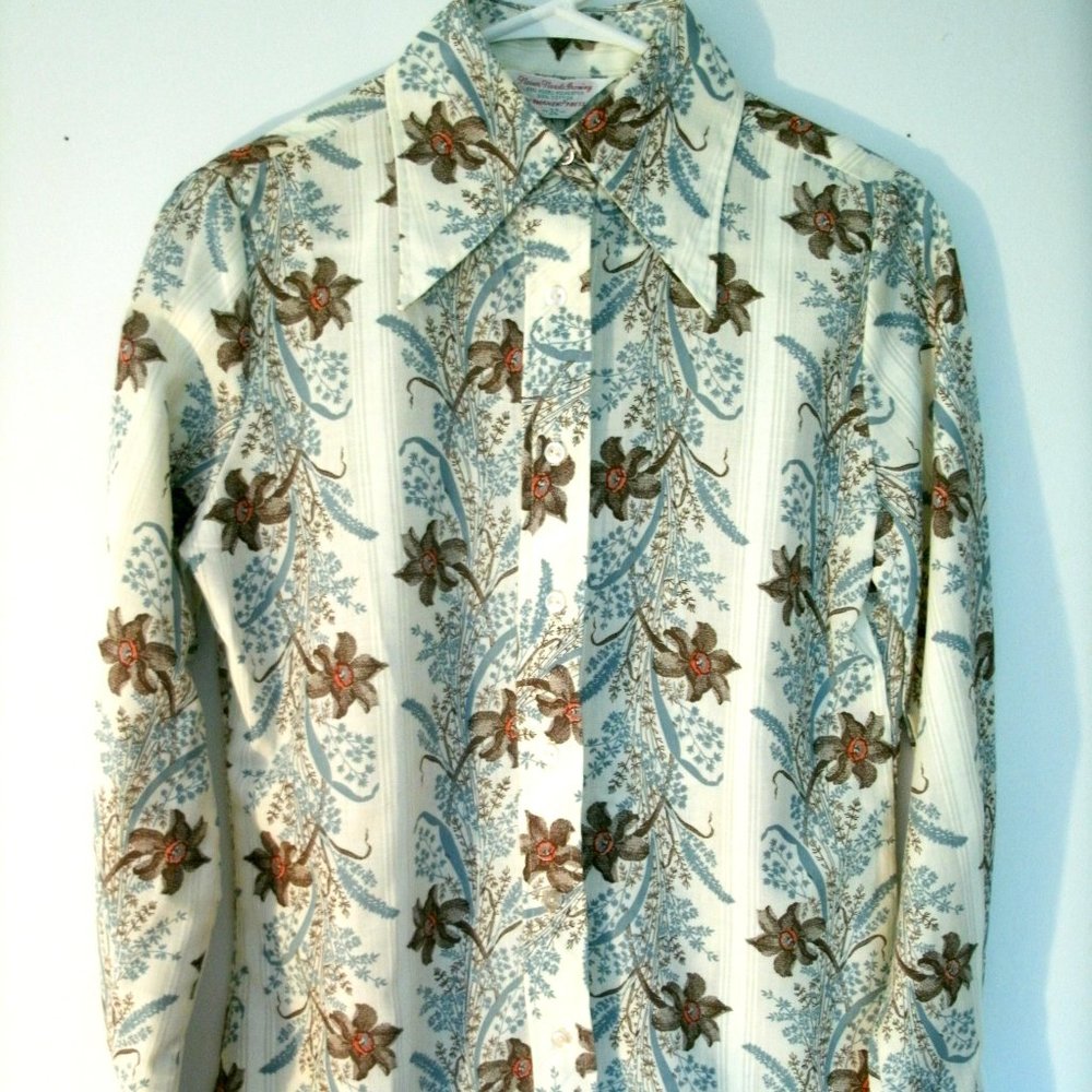 Vintage 70s Blouse Floral Print Button Down Shirt Western Cottagecore Boho